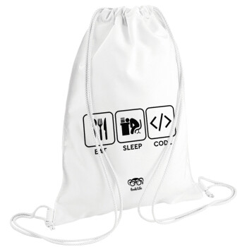 Eat Sleep Code, Backpack pouch GYMBAG white (28x40cm)