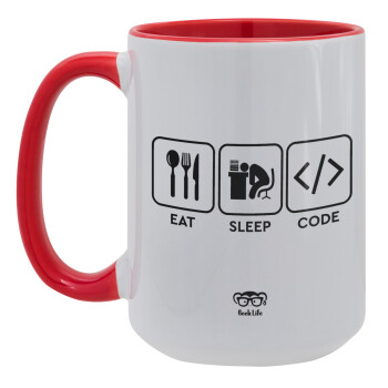 Eat Sleep Code, Κούπα Mega 15oz, κεραμική Κόκκινη, 450ml