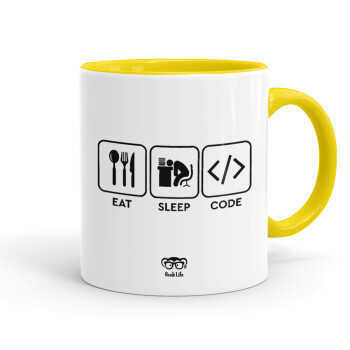 Eat Sleep Code, Mug colored yellow, ceramic, 330ml