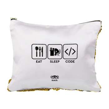 Eat Sleep Code, Sequin Gold Pouch Cosmetic Bag