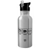 Water bottle Silver with straw, stainless steel 600ml