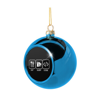 Eat Sleep Code, Χριστουγεννιάτικη μπάλα δένδρου Μπλε 8cm