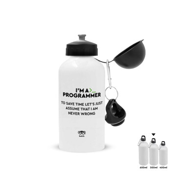 I’m a programmer Save time, Metal water bottle, White, aluminum 500ml