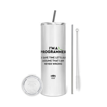 I’m a programmer Save time, Eco friendly stainless steel tumbler 600ml, with metal straw & cleaning brush