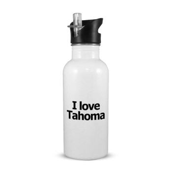 I love Tahoma, Παγούρι νερού Λευκό με καλαμάκι, ανοξείδωτο ατσάλι 600ml