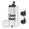 Travel Tumbler θερμό με διπλό καπάκι, μεταλλικό καλαμάκι και βούρτσα καθαρισμού (Ανωξείδωτο 304 Food grade, BPA free, 600ml)