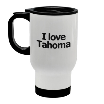 I love Tahoma, Stainless steel travel mug with lid, double wall white 450ml