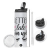 Travel Tumbler θερμό με διπλό καπάκι, μεταλλικό καλαμάκι και βούρτσα καθαρισμού (Ανωξείδωτο 304 Food grade, BPA free, 600ml)