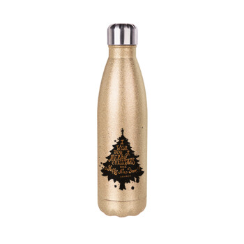 Tree, i wish you a merry christmas and a Happy New Year!!! xoxoxo, Glitter gold stainless steel thermos bottle, double-walled, 500ml