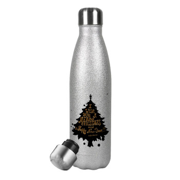 Tree, i wish you a merry christmas and a Happy New Year!!! xoxoxo, Metallic Glitter Silver Thermos Flask (Stainless steel), double-walled, 500ml