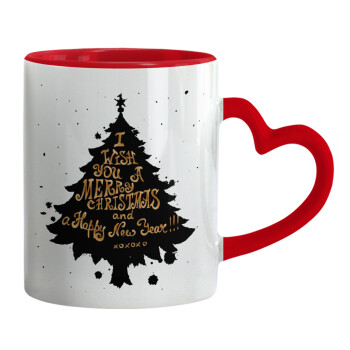Tree, i wish you a merry christmas and a Happy New Year!!! xoxoxo, Mug heart red handle, ceramic, 330ml