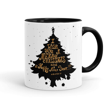 Tree, i wish you a merry christmas and a Happy New Year!!! xoxoxo, Mug colored black, ceramic, 330ml