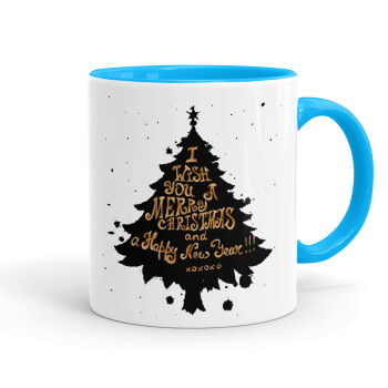 Tree, i wish you a merry christmas and a Happy New Year!!! xoxoxo, Mug colored light blue, ceramic, 330ml