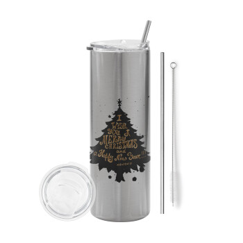 Tree, i wish you a merry christmas and a Happy New Year!!! xoxoxo, Tumbler stainless steel Silver 600ml, with metal straw & cleaning brush