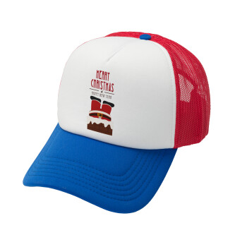 Merry christmas chimney, Καπέλο Ενηλίκων Soft Trucker με Δίχτυ Red/Blue/White (POLYESTER, ΕΝΗΛΙΚΩΝ, UNISEX, ONE SIZE)