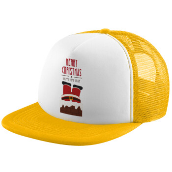 Merry christmas chimney, Καπέλο Ενηλίκων Soft Trucker με Δίχτυ Κίτρινο/White (POLYESTER, ΕΝΗΛΙΚΩΝ, UNISEX, ONE SIZE)