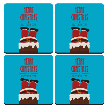 Merry christmas chimney, ΣΕΤ 4 Σουβέρ ξύλινα τετράγωνα (9cm)