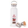 Stainless steel White with wooden lid (bamboo), double wall, 750ml