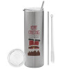 Tumbler stainless steel Silver 600ml, with metal straw & cleaning brush