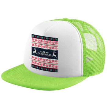 Merry Christmas Vintage, Adult Soft Trucker Hat with Mesh GREEN/WHITE (POLYESTER, ADULT, ONE SIZE)