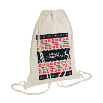 Merry Christmas Vintage, Backpack bag GYMBAG natural (28x40cm)