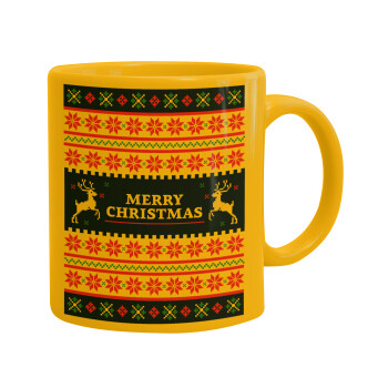 Merry Christmas Vintage, Ceramic coffee mug yellow, 330ml (1pcs)