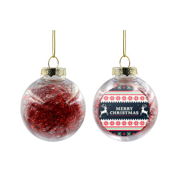 Merry Christmas Vintage, Χριστουγεννιάτικη μπάλα δένδρου διάφανη με κόκκινο γέμισμα 8cm
