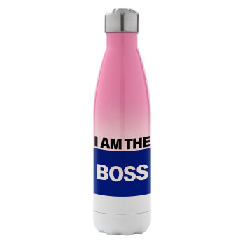 I am the Boss, Metal mug thermos Pink/White (Stainless steel), double wall, 500ml