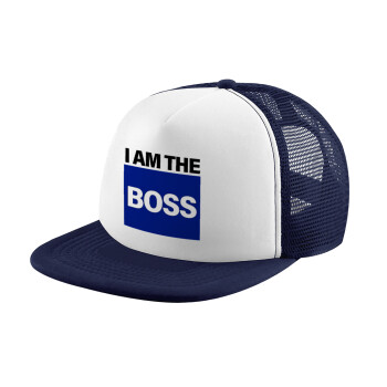 I am the Boss, Καπέλο Ενηλίκων Soft Trucker με Δίχτυ Dark Blue/White (POLYESTER, ΕΝΗΛΙΚΩΝ, UNISEX, ONE SIZE)