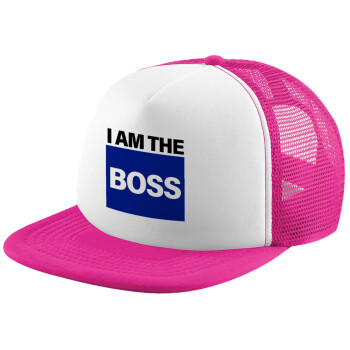 I am the Boss, Καπέλο Ενηλίκων Soft Trucker με Δίχτυ Pink/White (POLYESTER, ΕΝΗΛΙΚΩΝ, UNISEX, ONE SIZE)