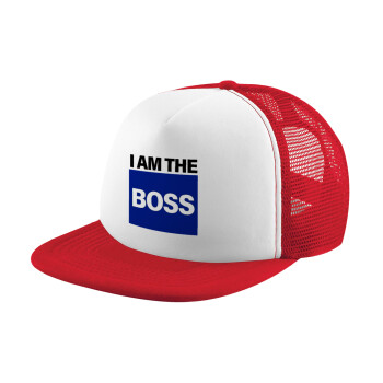 I am the Boss, Καπέλο παιδικό Soft Trucker με Δίχτυ ΚΟΚΚΙΝΟ/ΛΕΥΚΟ (POLYESTER, ΠΑΙΔΙΚΟ, ONE SIZE)