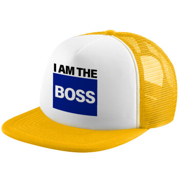 I am the Boss, Καπέλο Ενηλίκων Soft Trucker με Δίχτυ Κίτρινο/White (POLYESTER, ΕΝΗΛΙΚΩΝ, UNISEX, ONE SIZE)