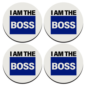 I am the Boss, SET of 4 round wooden coasters (9cm)