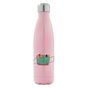 Couple in bed, Metal mug thermos Pink Iridiscent (Stainless steel), double wall, 500ml