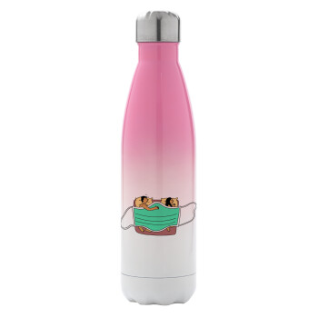 Couple in bed, Metal mug thermos Pink/White (Stainless steel), double wall, 500ml
