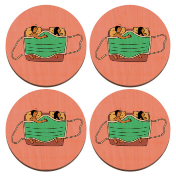 Couple in bed, ΣΕΤ x4 Σουβέρ ξύλινα στρογγυλά plywood (9cm)