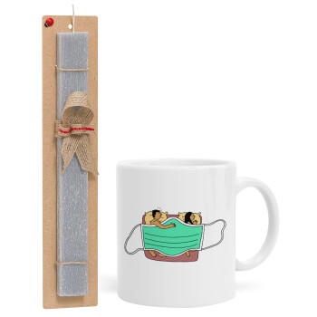 Couple in bed, Easter Set, Ceramic Cup (330ml) & Easter aromatic flat candle (30cm) (GRAY)