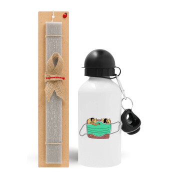 Couple in bed, Easter Set, metallic aluminum water bottle (500ml) & aromatic flat Easter candle (30cm) (GRAY)