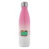 Metal mug thermos Pink/White (Stainless steel), double wall, 500ml