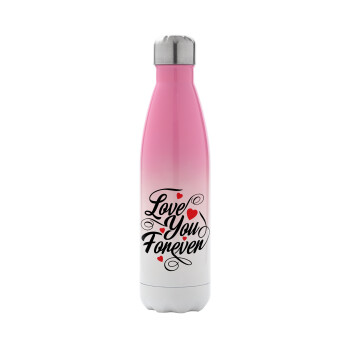 Love you forever, Metal mug thermos Pink/White (Stainless steel), double wall, 500ml