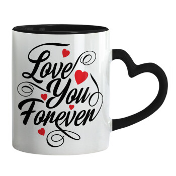 Love you forever, Mug heart black handle, ceramic, 330ml