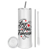 Eco friendly stainless steel tumbler 600ml, with metal straw & cleaning brush