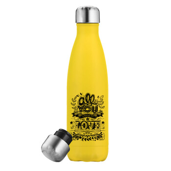 All you need is love, Yellow Stainless Steel Metallic Thermos, double-walled, 500ml