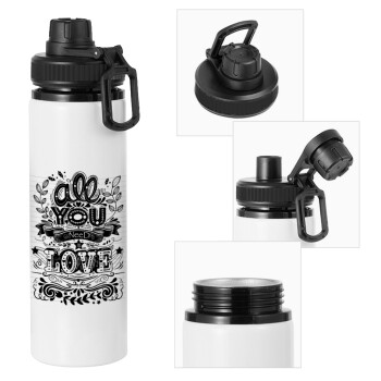 All you need is love, Metal water bottle with safety cap, aluminum 850ml