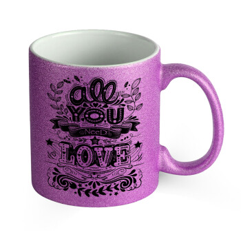 All you need is love, Κούπα Μωβ Glitter που γυαλίζει, κεραμική, 330ml