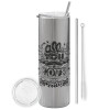 Eco friendly stainless steel Silver tumbler 600ml, with metal straw & cleaning brush