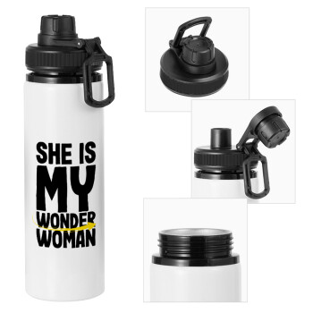 She is my wonder woman, Metal water bottle with safety cap, aluminum 850ml