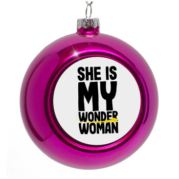 She is my wonder woman, Purple Christmas tree ornament bauble 8cm