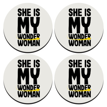 She is my wonder woman, SET of 4 round wooden coasters (9cm)