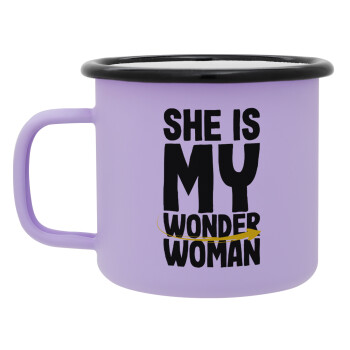 She is my wonder woman, Κούπα Μεταλλική εμαγιέ ΜΑΤ Light Pastel Purple 360ml